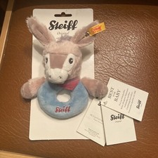 Steiff Issy Esel Donkey Grip Toy BLUE 13cm Baby Comforter Soft Plush 238635 NIP