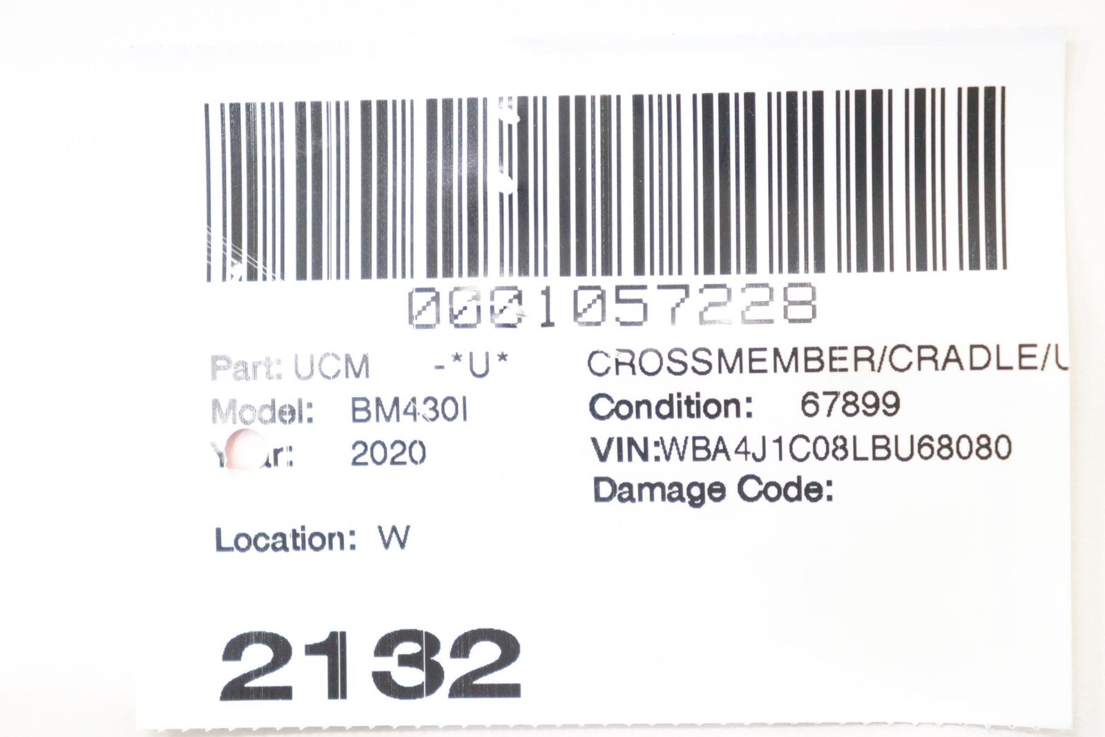 2017 - 2020 BMW 430I F36 FRONT SUBFRAME CROSSMEMBER CRADLE UNDERCARRIAGE OEM