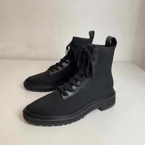 Loeffler Randall Brady Black Combat Boots Flat Stretch Knit Leather Ankle UK 5.5 - Picture 16 of 24