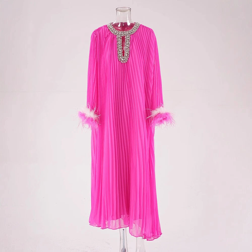 OFF WHITE Gonna lunga patchwork manica pelliccia struzzo estiva nuova casual vestibilità ampia abito