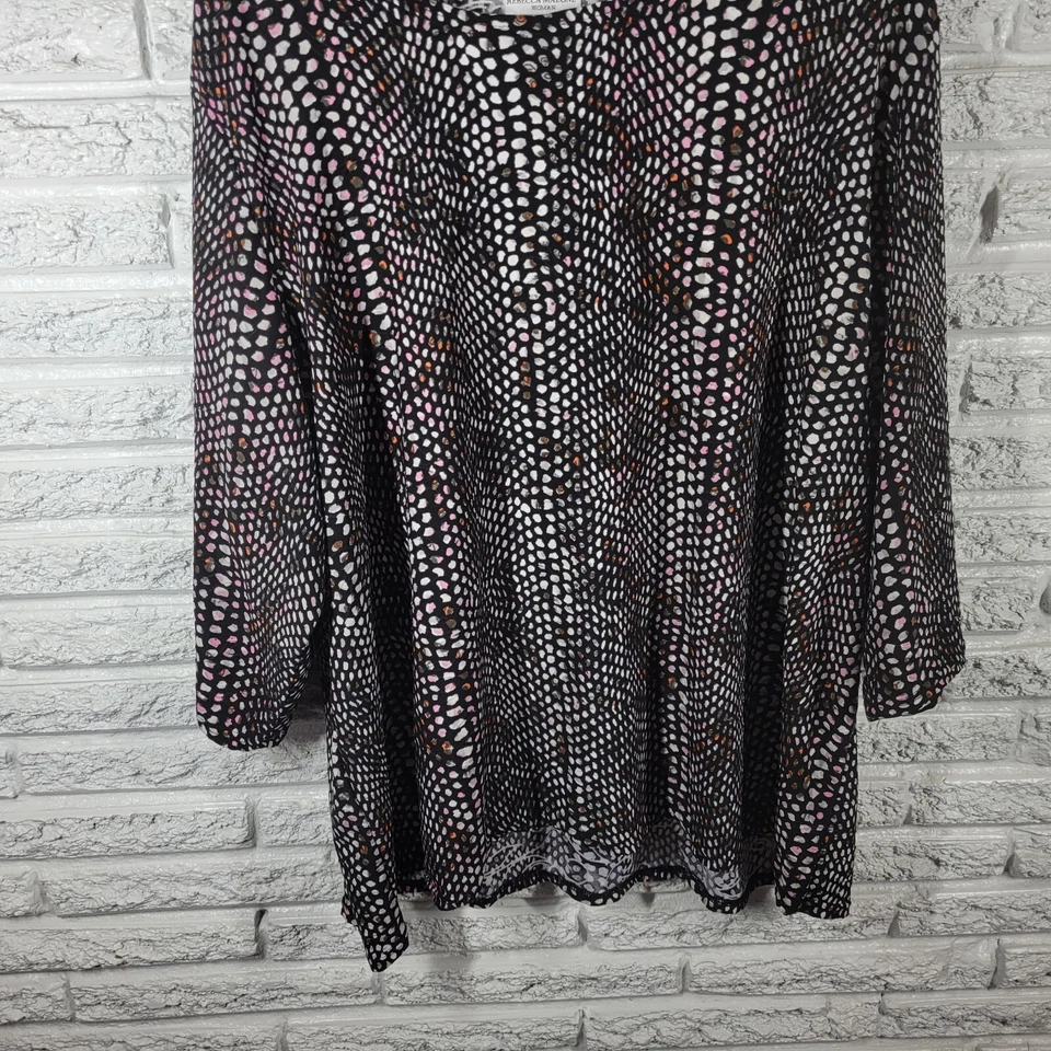 Rebecca Malone Womens Top 3X Plus 3/4 Sleeve Poly Blend Black Pink Watercolor - Image 4 of 4