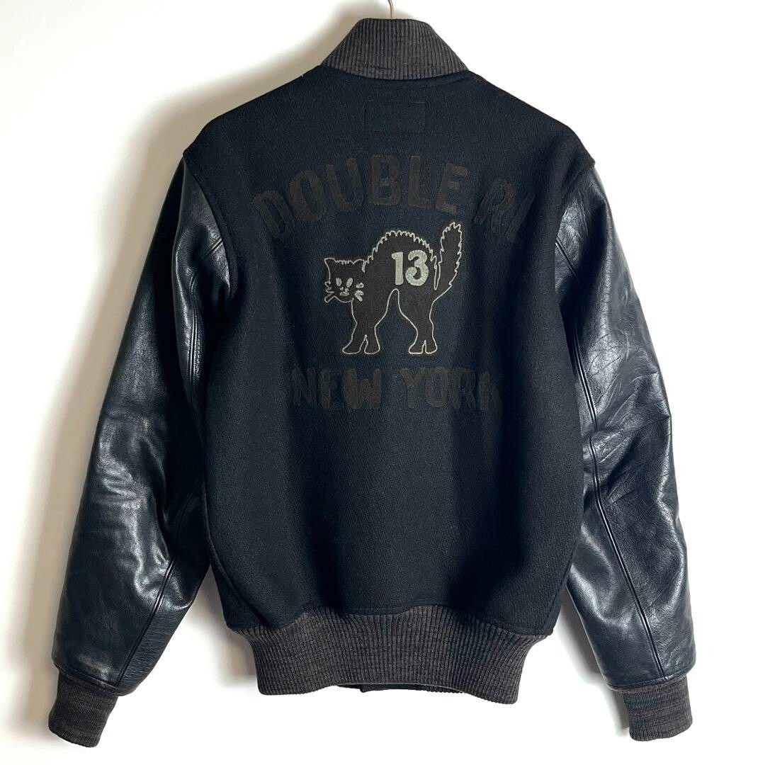 【美品】RRL BLACK CAT LEATHER VARSITY JACKET RRL RALPH LAUREN Black Cat Leather Varsity Jacket Men's size