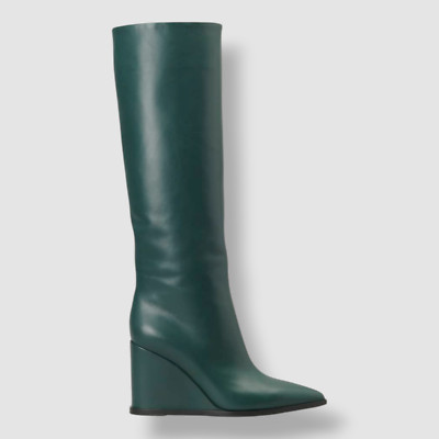 Gianvito Rossi Women's Green Calfskin Wedge Knee Boot Shoes Size 35