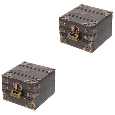  2pcs Treasure Chest Pirat Holz Keepsake Schmuckschachtel Vintage Trinket Box