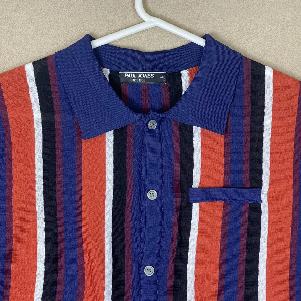 Camisa Paul Jones Adulto Grande Rojo/Azul Rayas Tejida Abotonada Preppy Para Hombre Foto 2 de 4