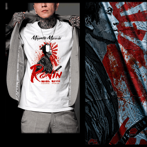 Samurai T-Shirt Ronin warrior battle ready Bushido Code Japanese sun katana tee - Picture 2 of 2