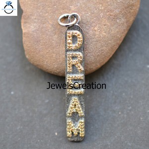 Authentic Natural Pave Diamond "DREAM" Initial Pendant Gold Plated 925 Solid Silver Charm
