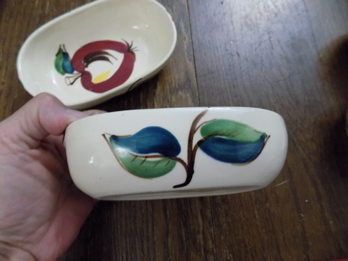 Vtg Lot set 4 Purinton Slip Ware Relish Serving round Oval Bowls Apple Leaf MCM - Picture 12 of 13