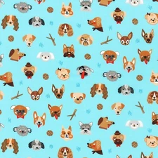 Fabric Whiskers and Tails Dogs on Blue KAUFMAN Cotton 1/4 Yard SRK-20416-4