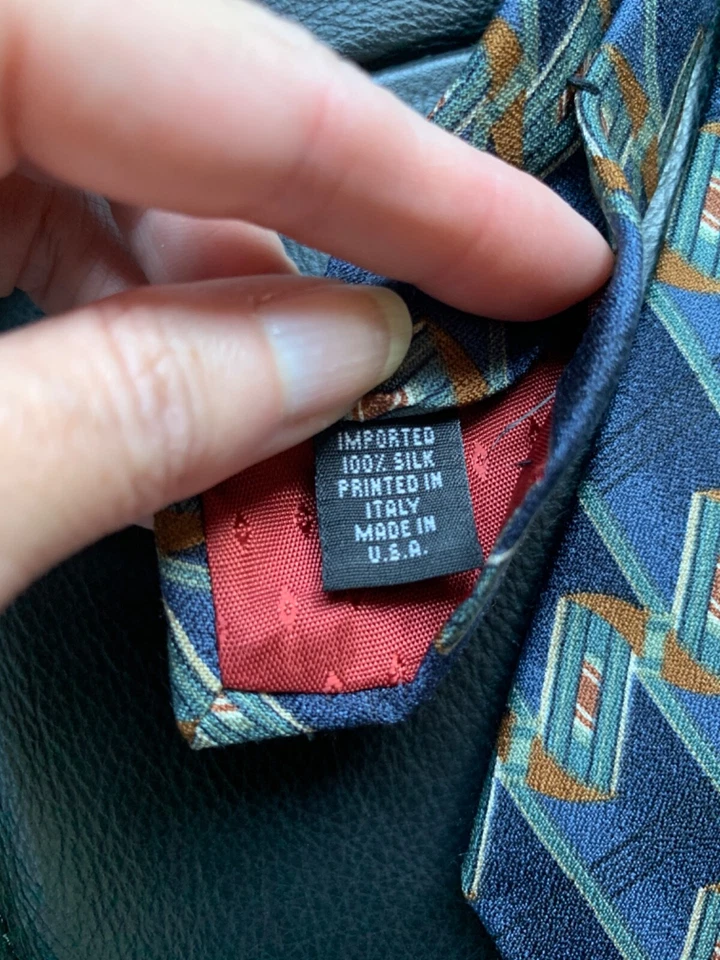 Corbata de seda vintage John Henry para hombre azul/verde geométrica Italia/EE. UU. 4"x58" Foto 3 de 4