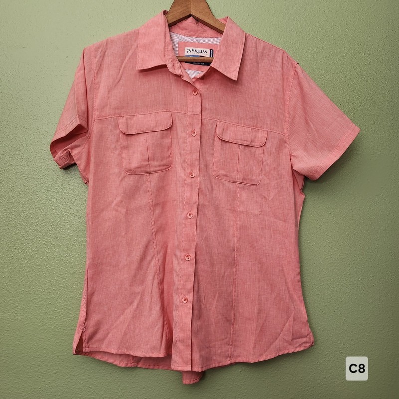 Magellan Outdoor Classic Fit Moisture Wicking Fishing Shirt in Salmon - XL