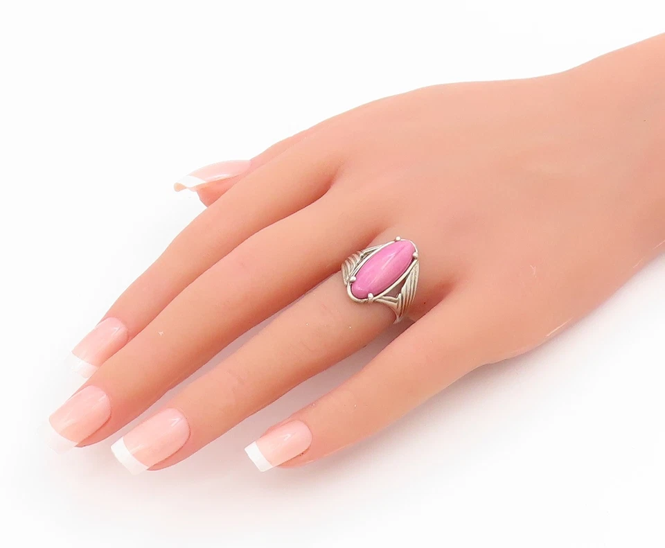 925 Sterling Silver Vintage Ring KABANA Pink Rhodonite Split Band  Sz 6  RG34481 - Image 3 of 4