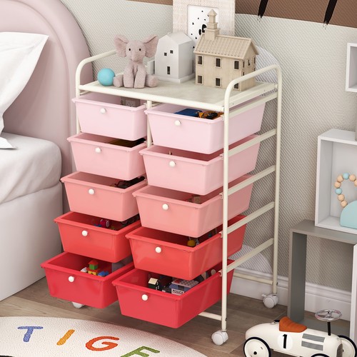 10-Drawer Rolling Storage Cart Tools Scrapbook Paper Organizer Pink Gradient - Picture 5 of 10