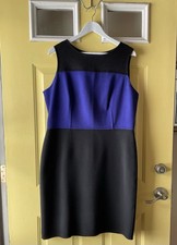 Talbots Women's Sleeveless Black And Blue Color Block Dress, Size 16