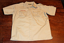 Boy Scouts of America BSA Men's Shirt Tan Large Glued Patches Short Sleeve