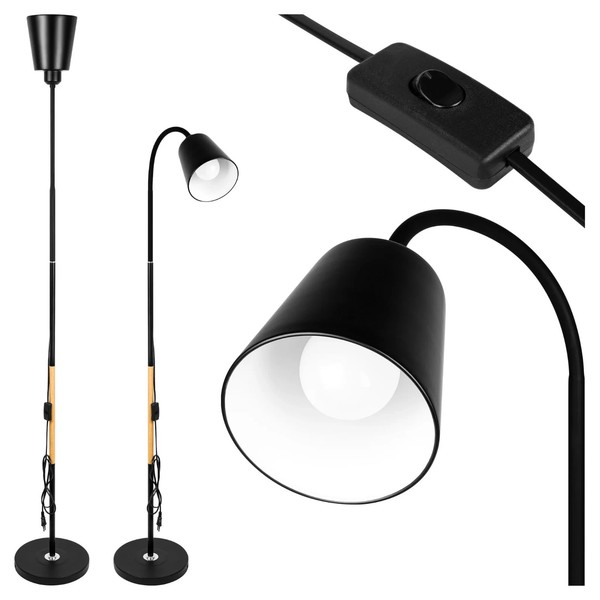 Stehlampe E27 Leselampe Schwarz Holz Flexibel 145Cm Stehleuchte Modern Masterled-image