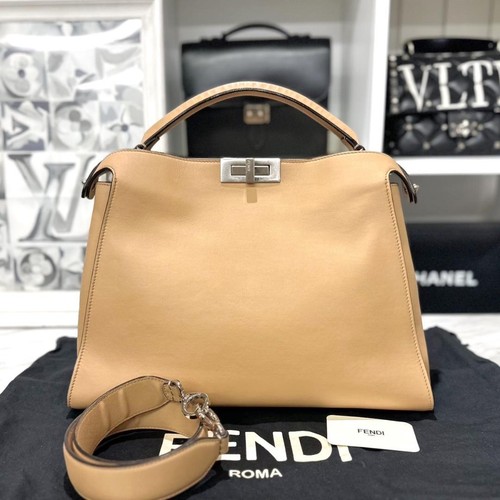 Fendi Peekaboo Essential Large Leather Handbag Beige Used From Japan