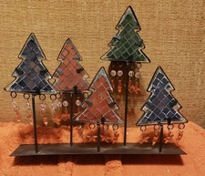Christmas Tree Stained Glass Candle Holder With Candles