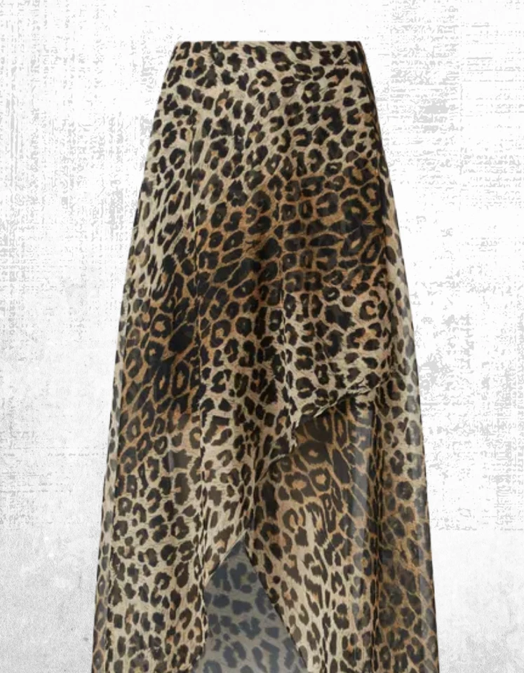 Women’s ALLSAINTS Skirt Slvina Scatter Skirt Animal Print Asymmetric Ruffled Hem - Image 2 of 4