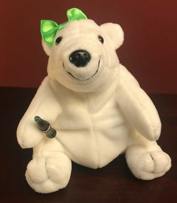 1997 VINTAGE COCA-COLA POLAR BEAR WITH GREEN BOW PLUSH/STUFFED ANIMAL