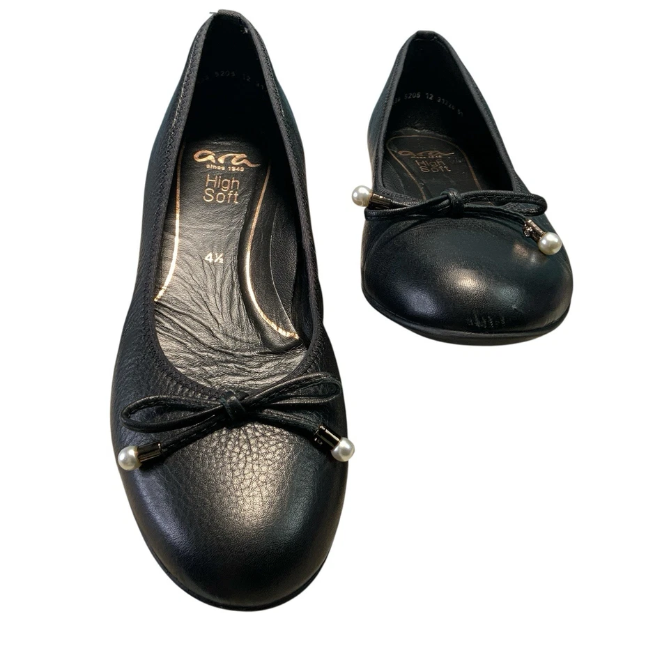 Ana Ballet Flat Black Leather Travel Comfort Work Shoe Slip On Women's Size 6.5 - Image 4 of 4