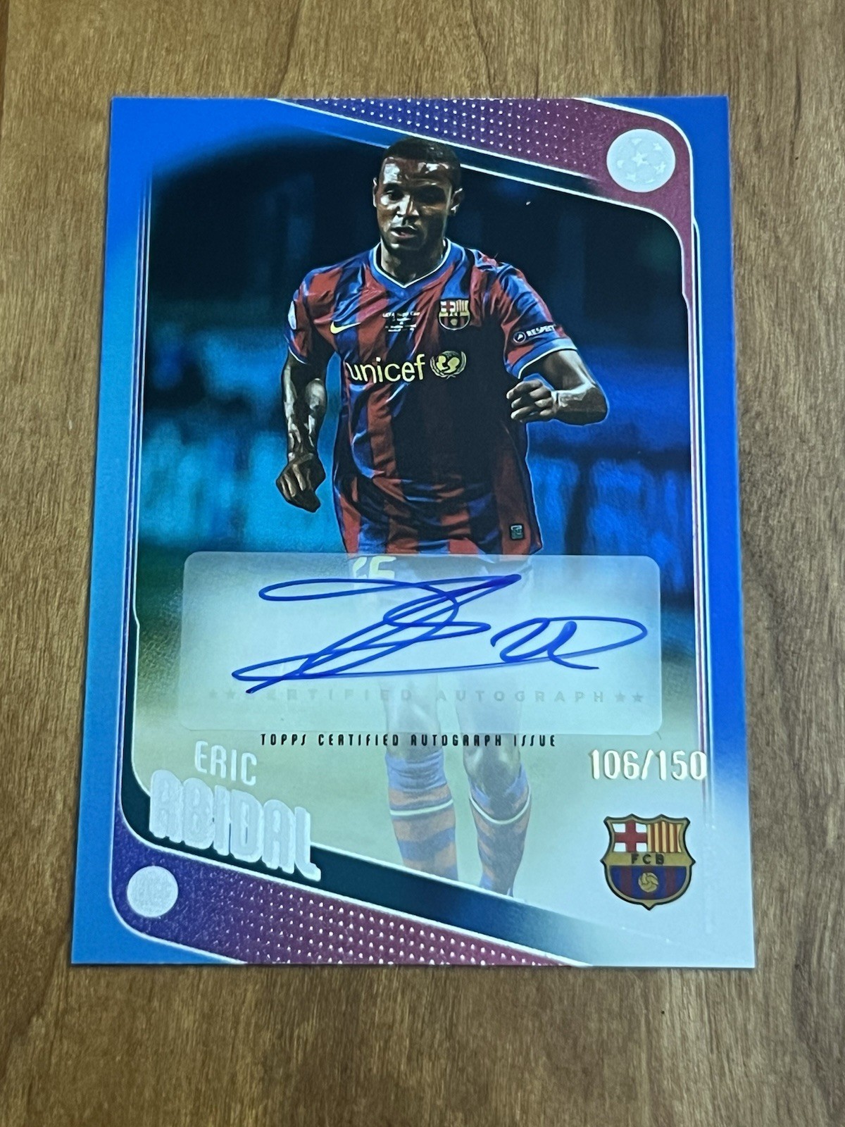 2025-26 Topps UEFA Eric Abidal Auto Blue Foil #/150 Barcelona France Legend