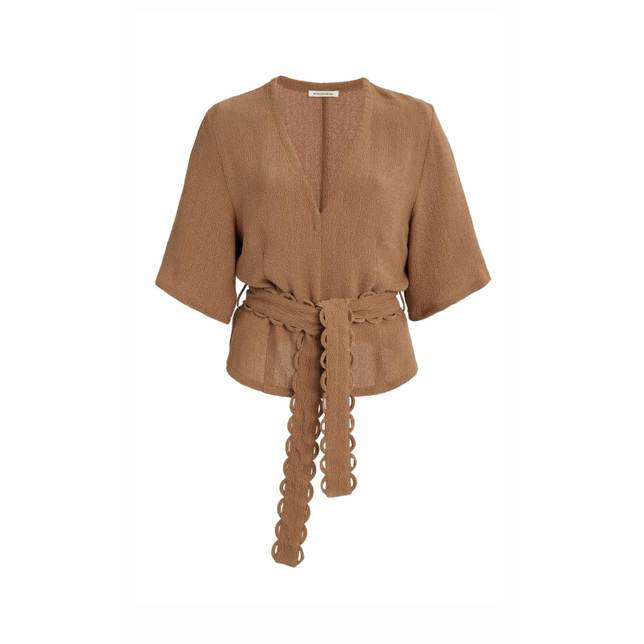 By Malene Birger Ullas Crepe Tie Waist Top Light Brown NWT Size 36 Retail $350 image 8