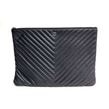 Chanel Caviar Chevron Clutch Large