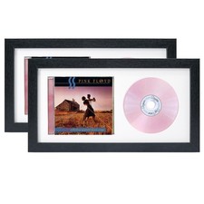 2 Pack CD Frame, 14.4" x 7.9", Black with White Mat, Real Glass, CD Display C...
