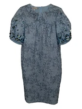 Rickie Freeman Teri Jon Powder Blue Brocade Puff Sleeve Knee Length Dress Sz 12