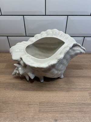 Vintage Keramik Übertopf Vase Muschel Muschelform cremeweiß Küste