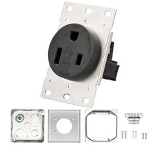 PLUGTUL 50 Amp Receptacle Outlet with Square Cover Plate, NEMA 6-50R, 250V Ou...