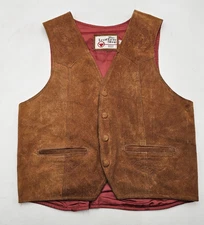 Vtg Sears The Leather Shop Vest Western Horse Tooled Suede Rancher MD