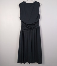 M&S Women's Jersey Asymmetric Ruched Side Drop Waist Dress Grey Size 14 New