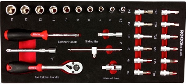 Jeu d'outils 1/4 robuste en acier chrome-vanadium avec coffret ultra compact