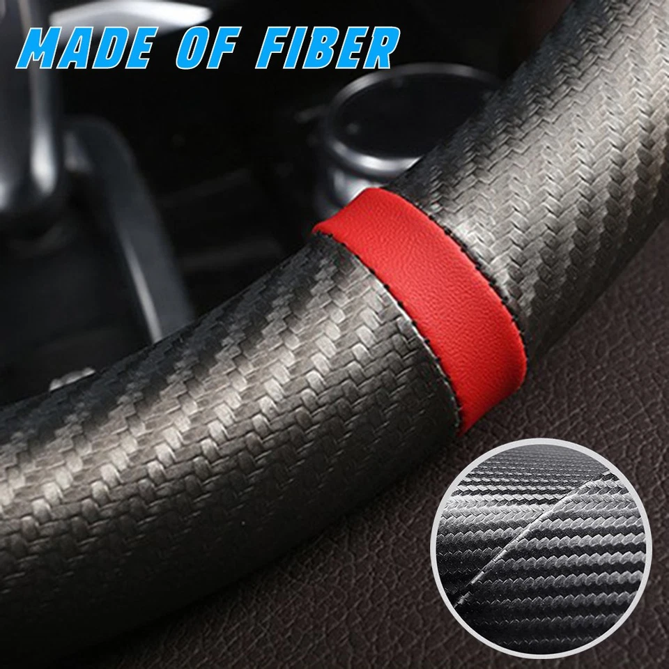 For BMW Car Steering Wheel Cover Protector 15" Rubber Carbon Leather Non-Slip - Image 3 of 4