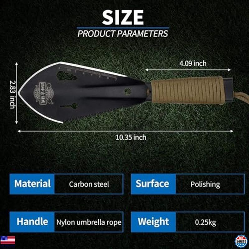 Backpacking Shovel & Camping Trowel Set – Serrated Edge, Hex Wrench, Ruler, Bag