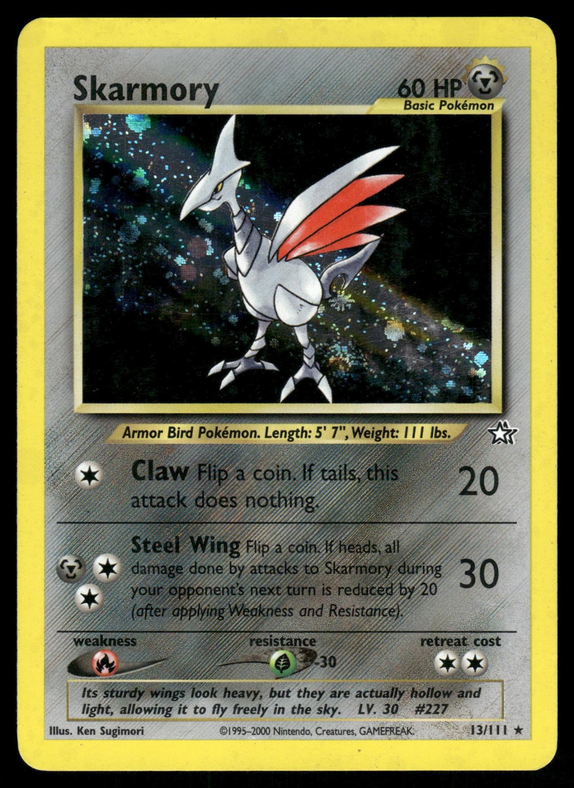 Skarmory 13/111 Holo Rare Neo Genesis Pokemon Unlimited Holo Moderately Played
