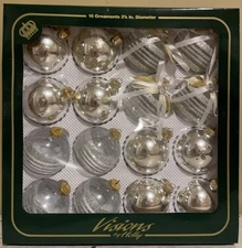 Visions By Holly Christmas Ornaments Set Of 16 Silver Glass 2 5/8 In