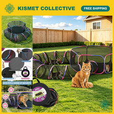 2-in-1 Portable Cat Enclosure with Tunnel Tent - Pop Up Playpen for Cats Sma