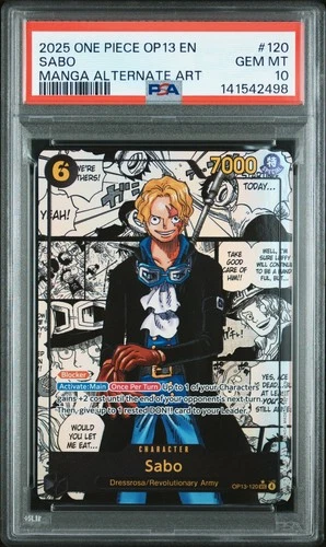 2025 ONE PIECE ENGLISH CARRYING ON HIS WILL SABO MANGA ALT ART OP13-120 PSA 10