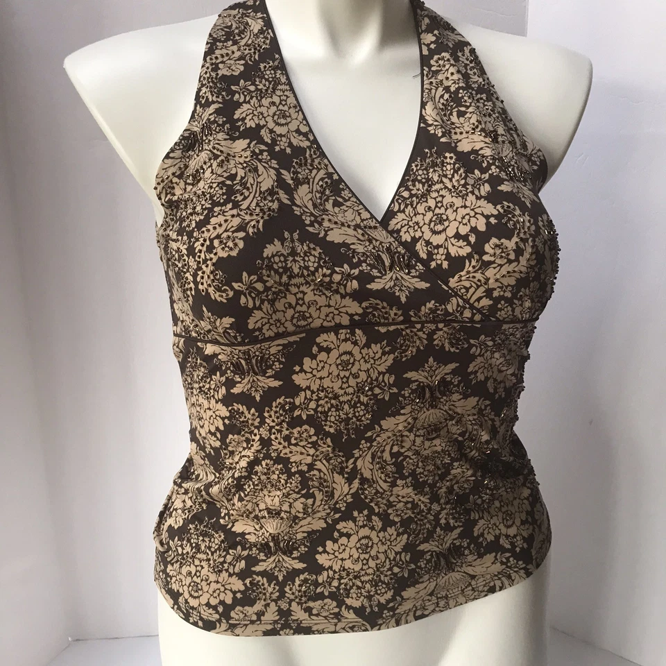 Top Babydoll Y2K INC Mediano Floral Cuentas Marrón Salir Mcbling Rave Indie Foto 3 de 4