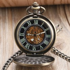 Steampunk Mens Skeleton Noctilucent Mechanical Pendant Pocket Watch Chain Gifts