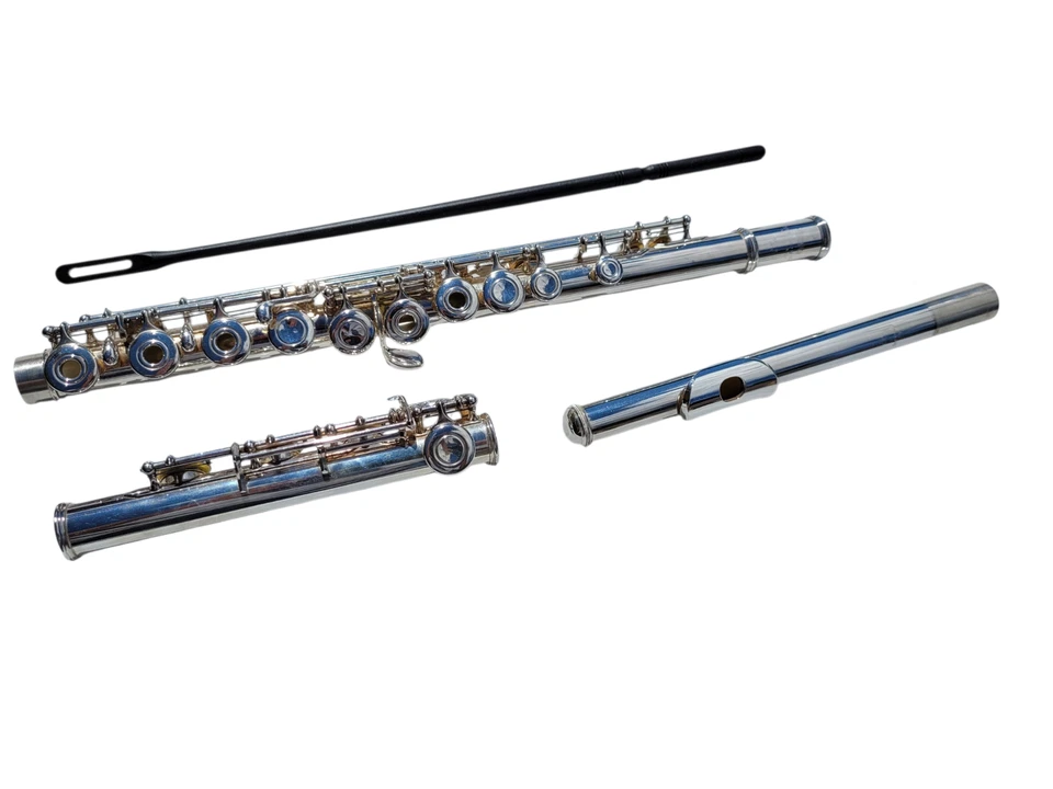 Flauta Yamaha 461 II plata 925 flauta de concierto con desplazamiento llave G B pie estuche rígido Foto 3 de 4