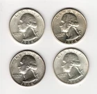 Set of 4 - 1964 Washington Quarters 25¢ 90% Silver Coins Lot