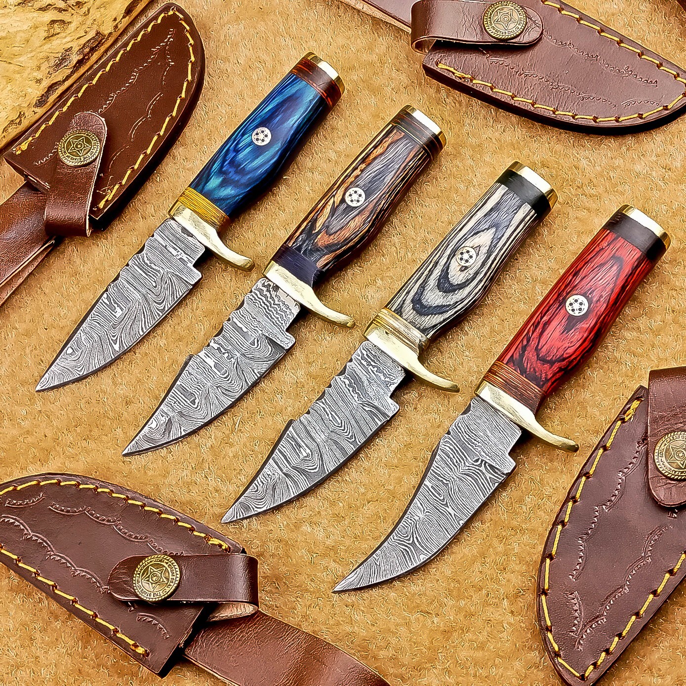 4 Pcs Damascus Blade Skinner Knives Set | 6