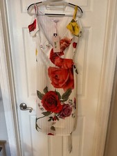 White European Floral Rose Print Wrap Dress, Size S