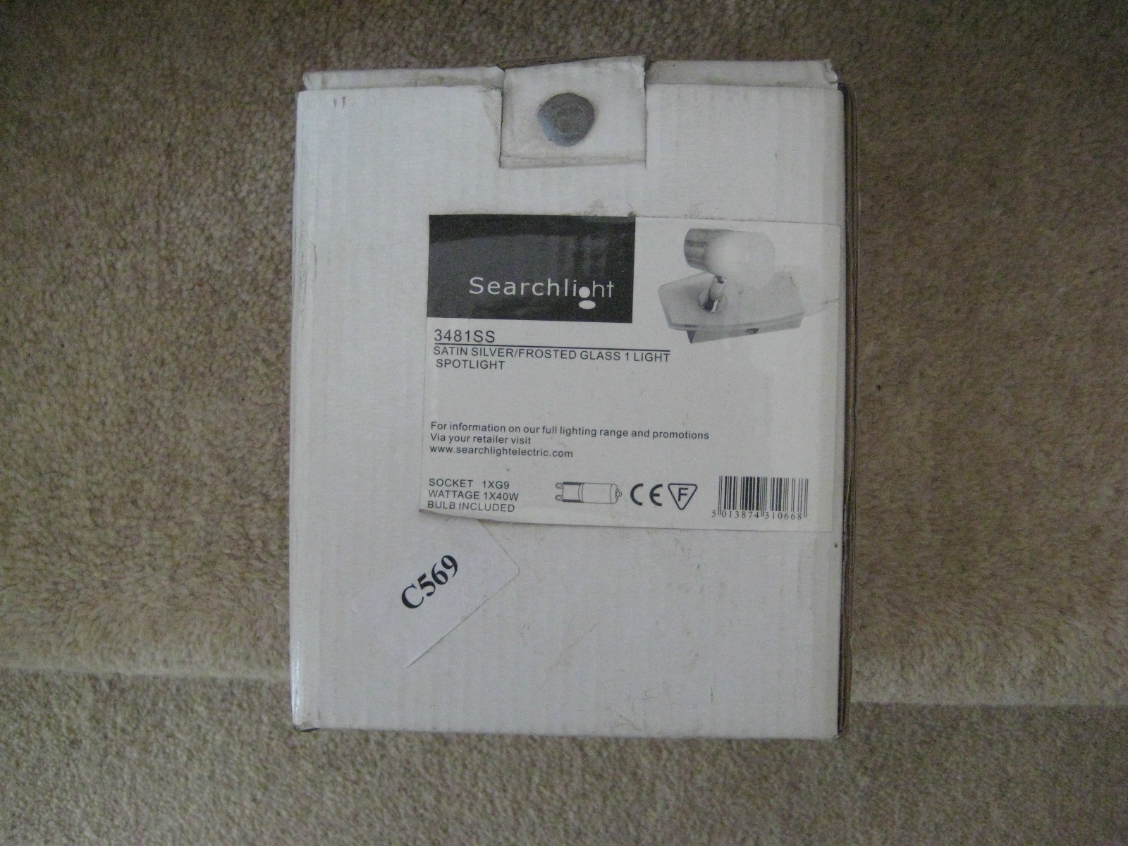 SEARCHLIGHT SATIN SILVER FROSTED GLASS 1 LIGHT SPOTLIGHT