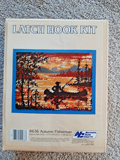 NOS '82 National Yarn Crafts Latch Hook Kit AUTUM FISHERMAN R636 20" x 27" USA