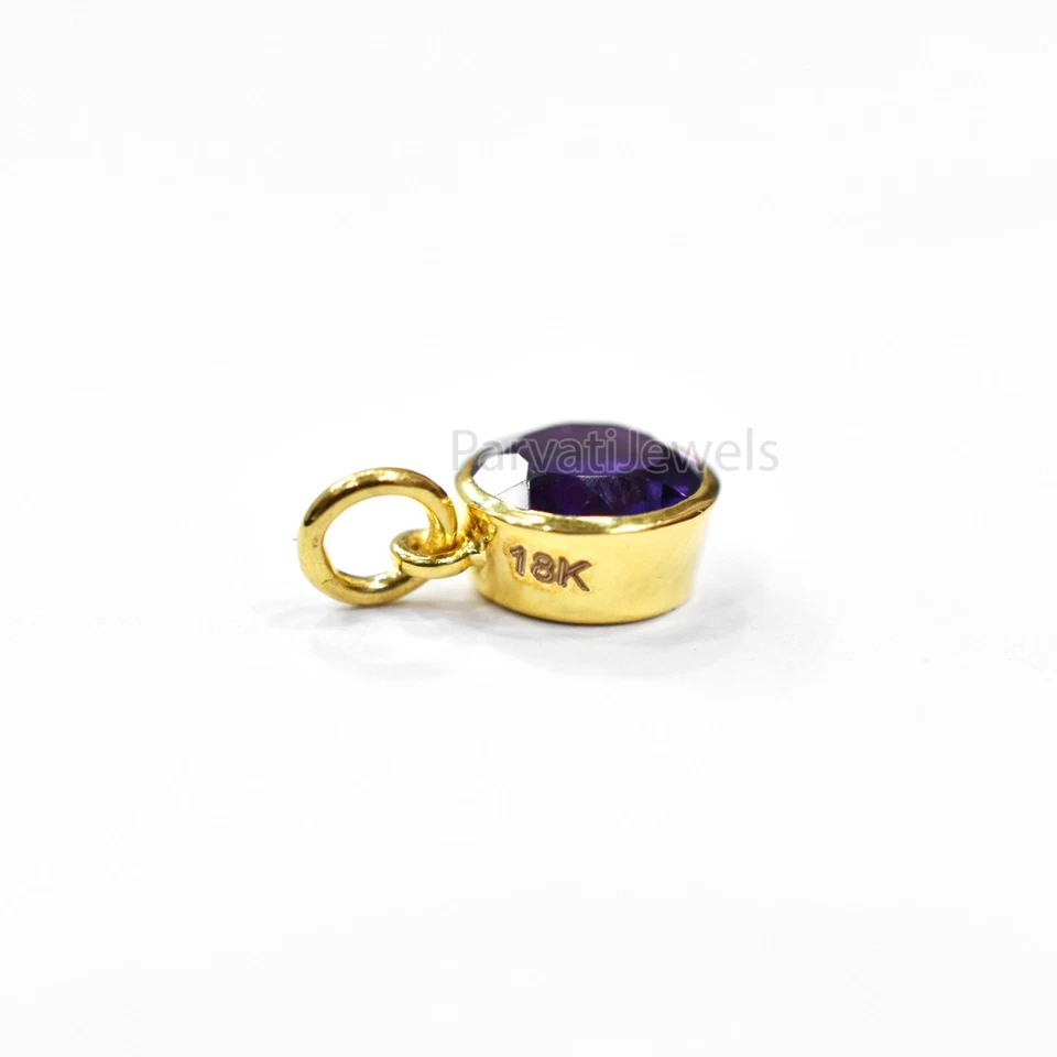 Solid 18k Gold Natural Amethyst Gemstone Christmas Gift  Women Charms Pendant - Image 4 of 4